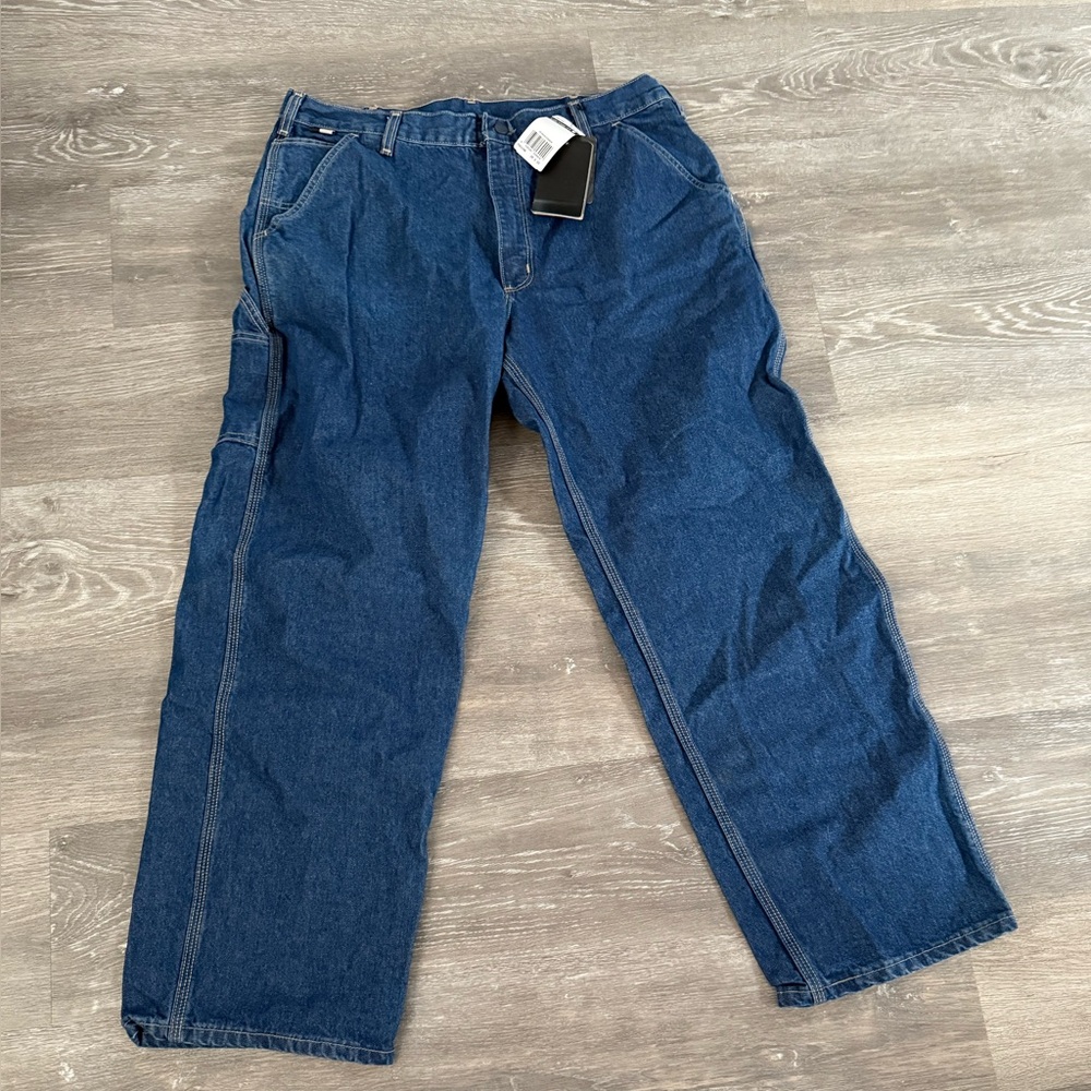 Carhartt FB13-DNM Denim Flame Resistant Loose Fit Carpenter Jeans, 38x30. New